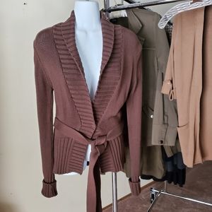 Kenji belted cotton classic sweater snap cardigan